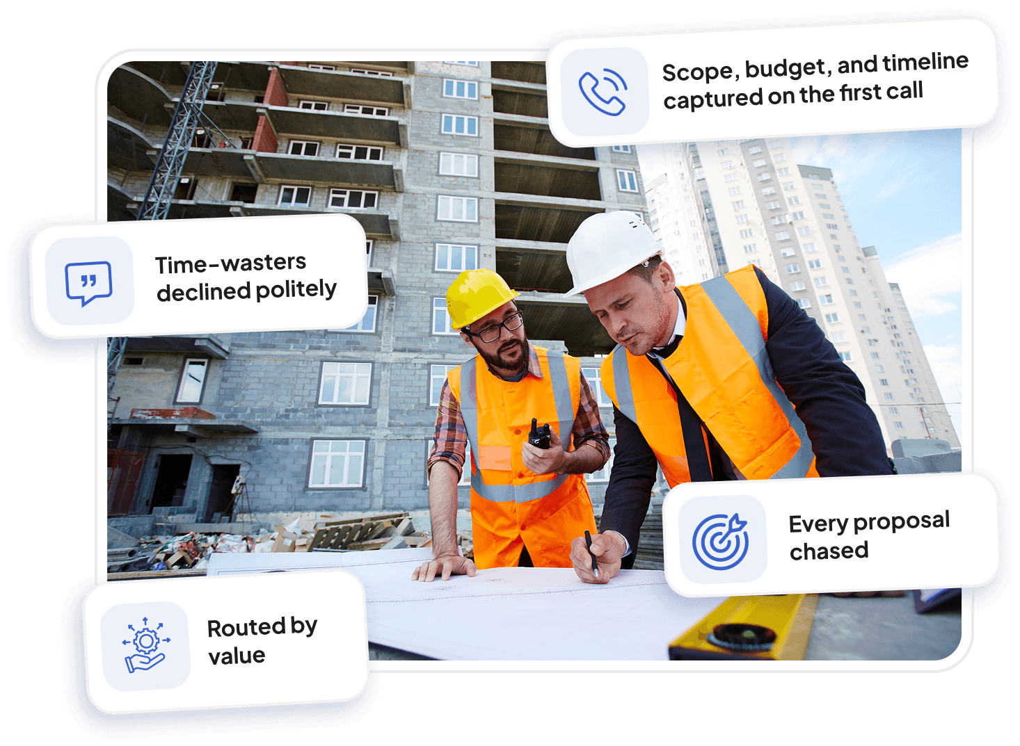 ItsBot qualifying a contractor lead on a construction site