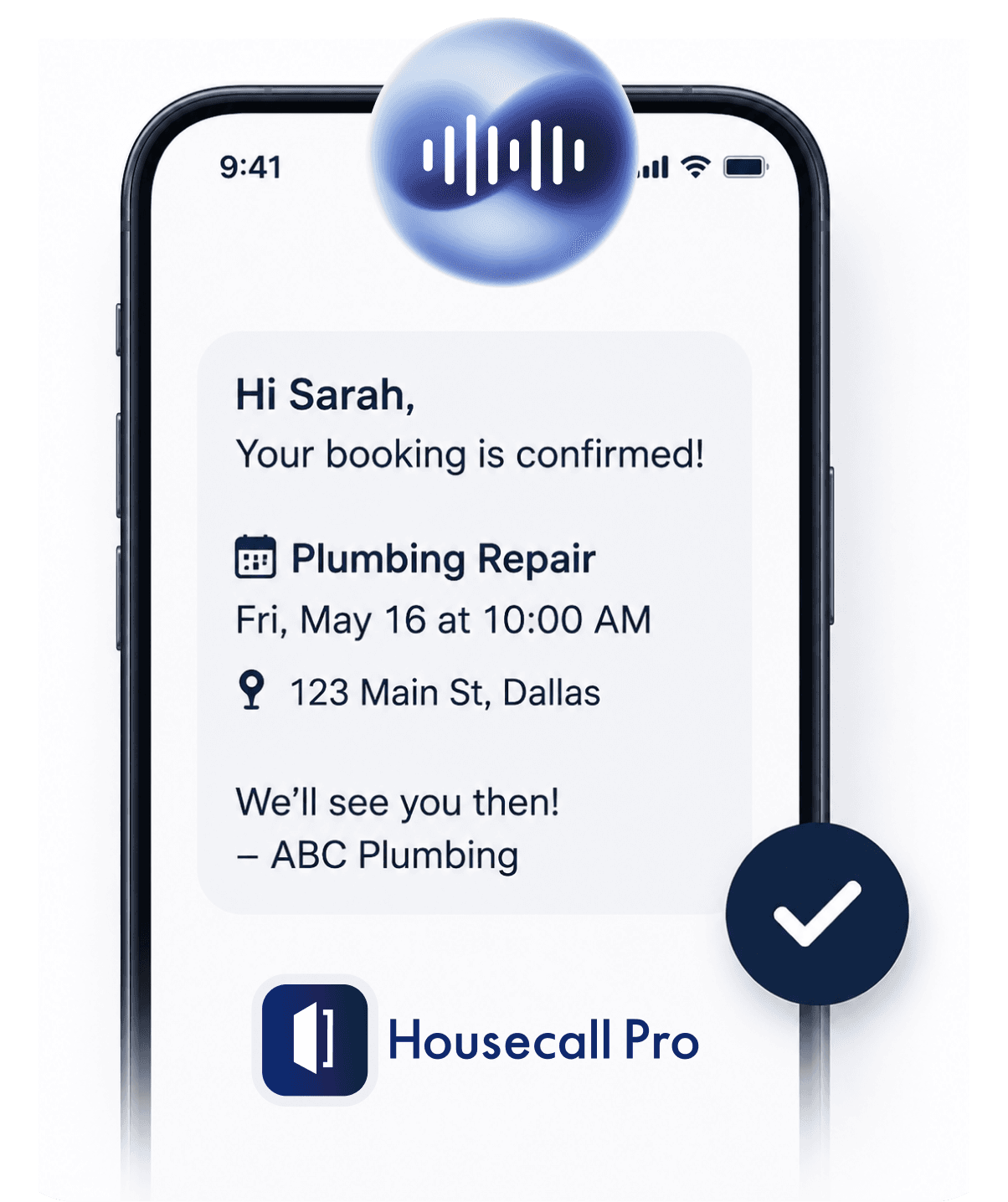 Housecall Pro booking confirmation on a phone