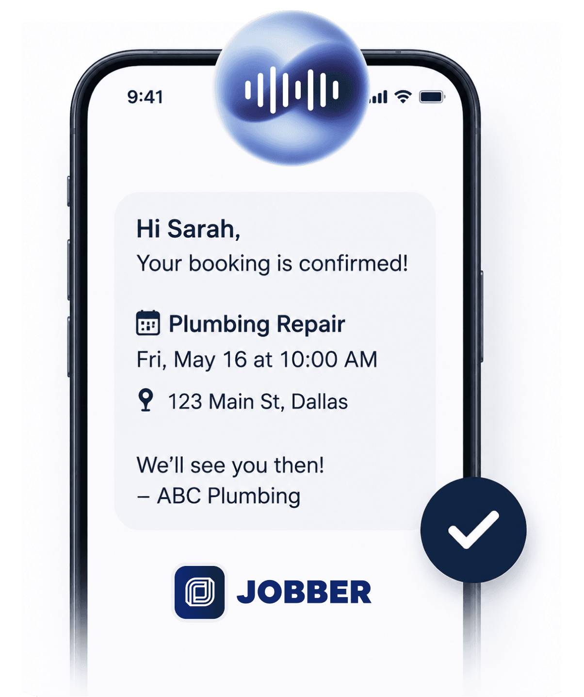 Jobber booking confirmation on a phone