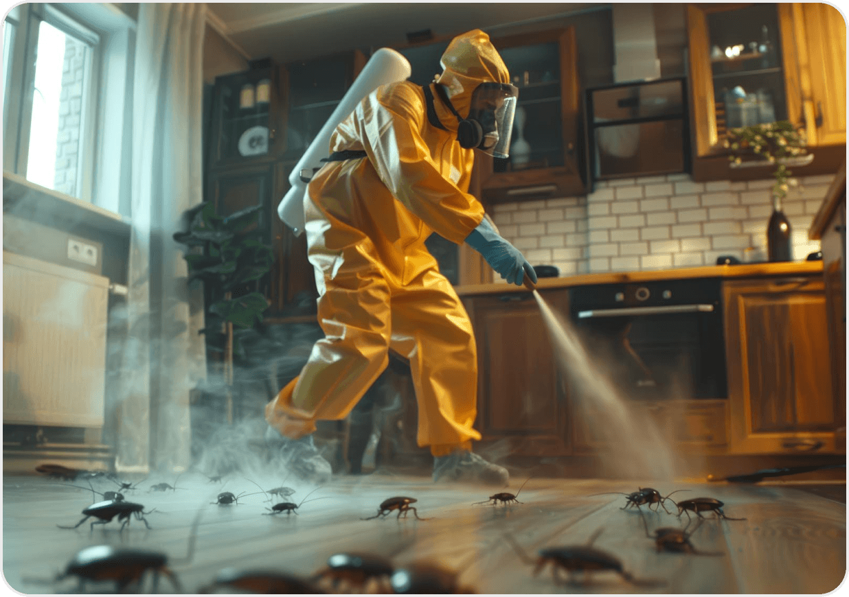 Pest control technician treating a kitchen infestation